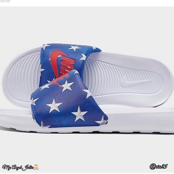 WOMEN'S NIKE VICTORI ONE PRINT SLIDE SANDALS Colors: Red Jeu Royal Size: 6 and 7 - Picture 2 of 7